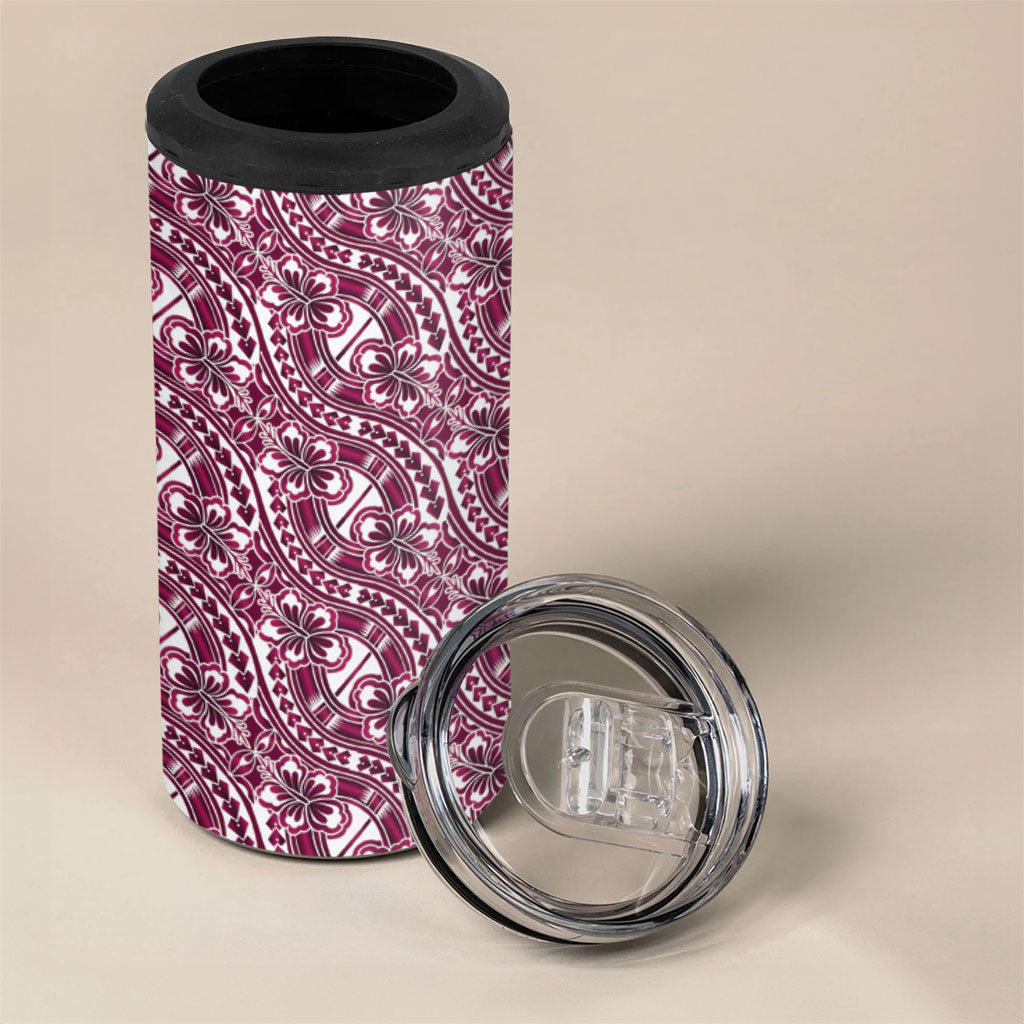 Hibiscus Bloom Island Tribal Waves 4 in 1 Can Cooler Tumbler Pink Polynesian Pattern LT01 - Polynesian Pride