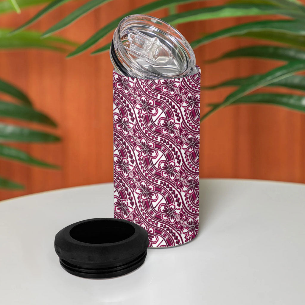 Hibiscus Bloom Island Tribal Waves 4 in 1 Can Cooler Tumbler Pink Polynesian Pattern LT01 - Polynesian Pride