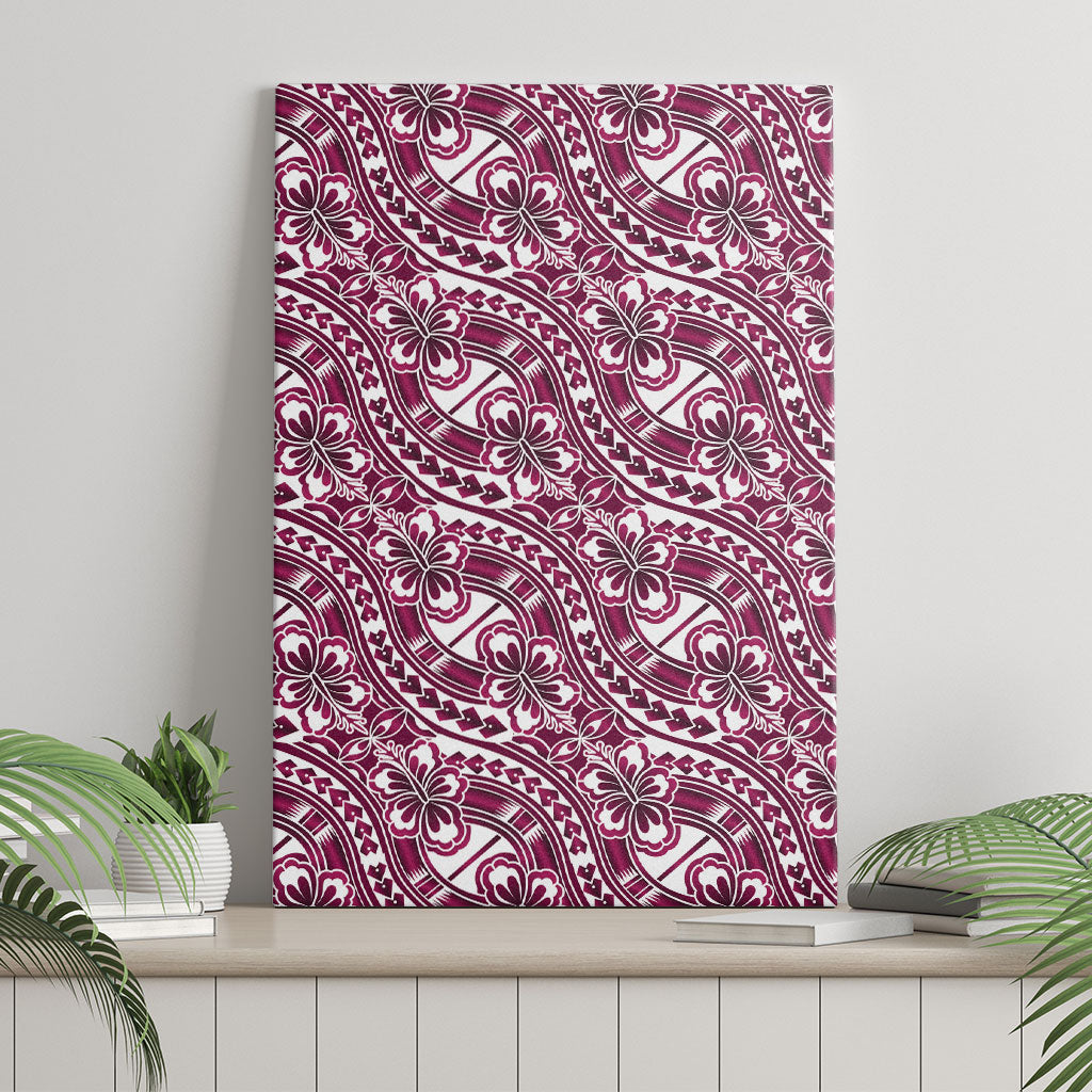 Hibiscus Bloom Island Tribal Waves Canvas Wall Art Pink Polynesian Pattern