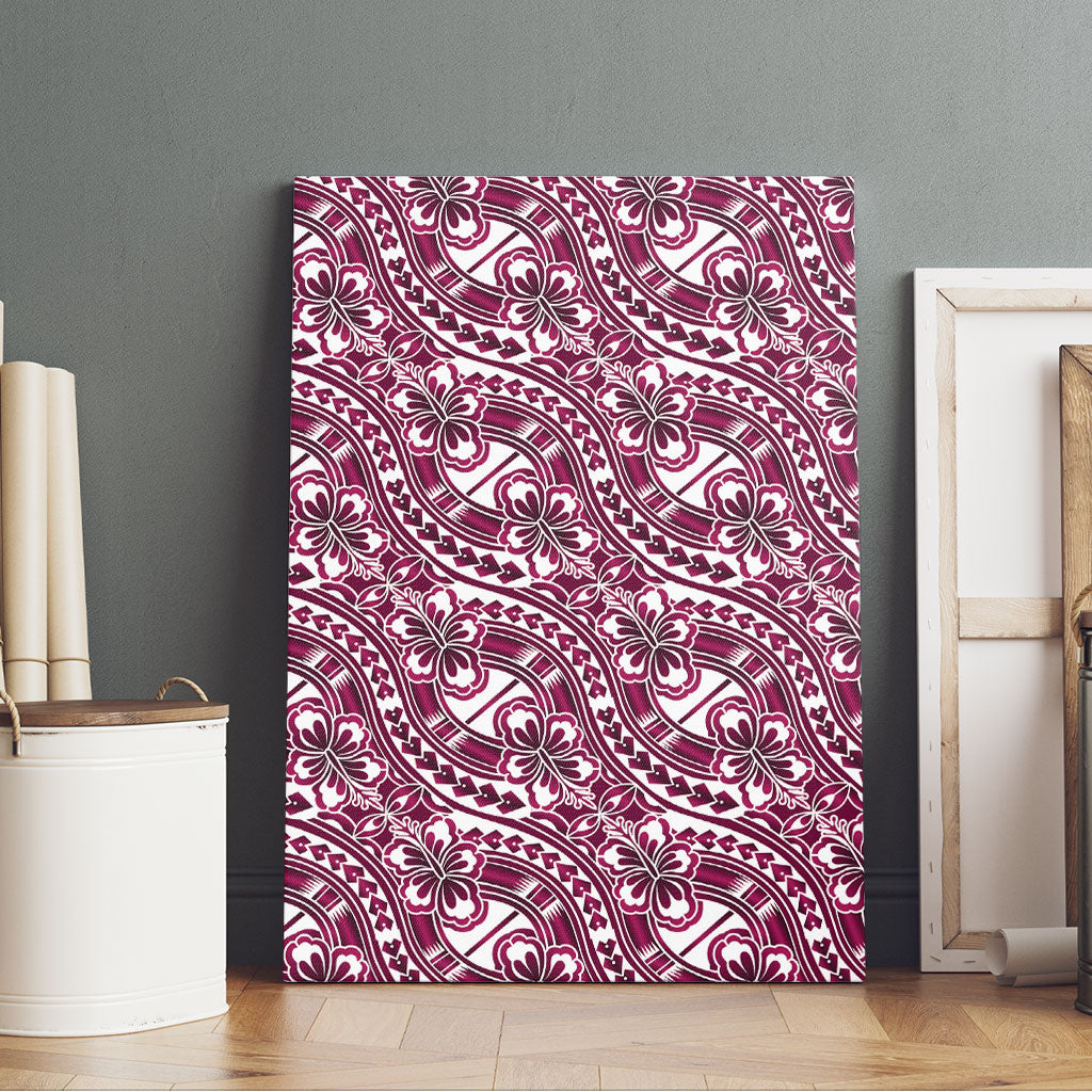 Hibiscus Bloom Island Tribal Waves Canvas Wall Art Pink Polynesian Pattern