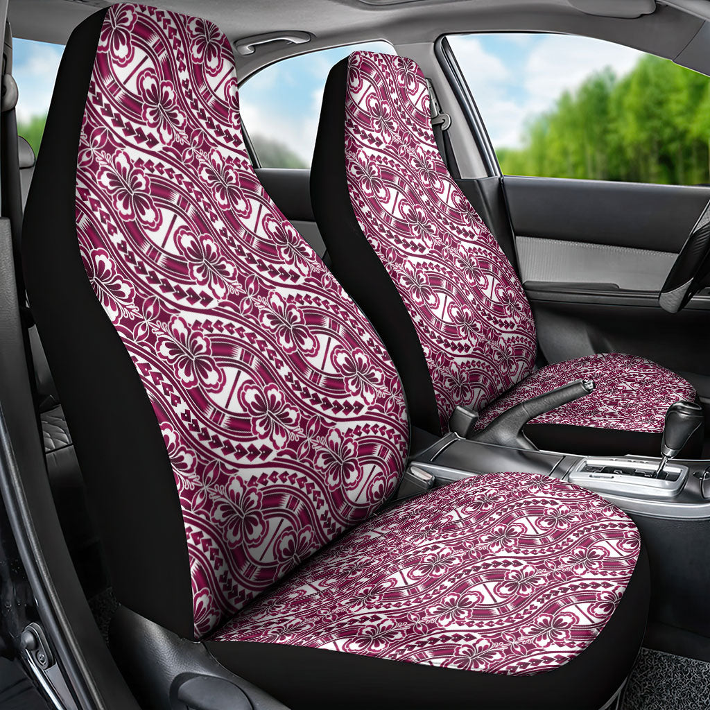 Hibiscus Bloom Island Tribal Waves Car Seat Cover Pink Polynesian Pattern