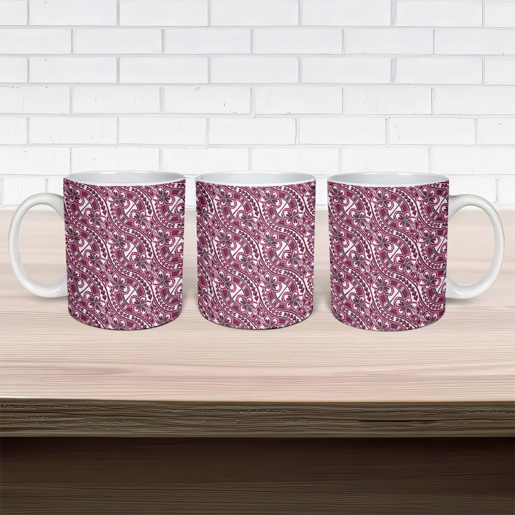 Hibiscus Bloom Island Tribal Waves Ceramic Mug Pink Polynesian Pattern