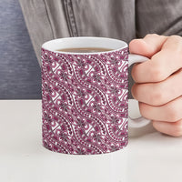 Hibiscus Bloom Island Tribal Waves Ceramic Mug Pink Polynesian Pattern