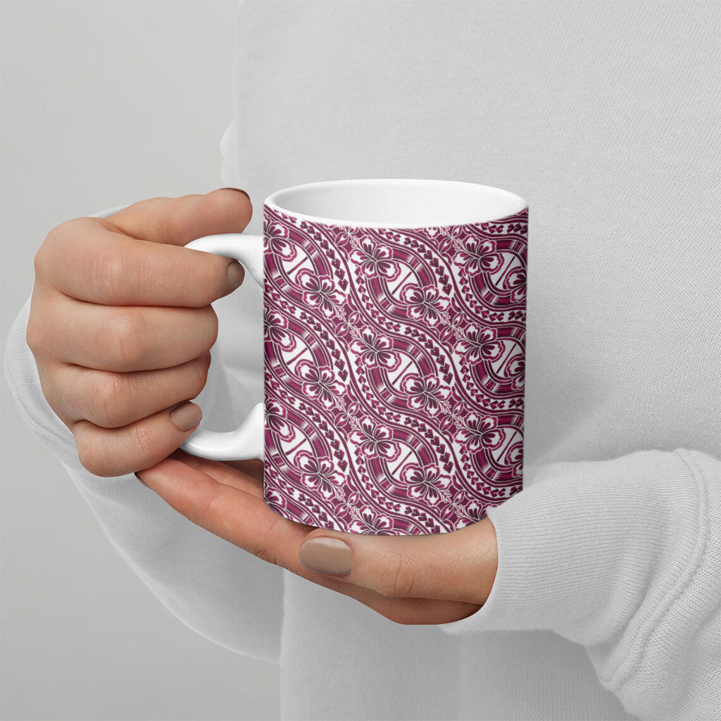 Hibiscus Bloom Island Tribal Waves Ceramic Mug Pink Polynesian Pattern