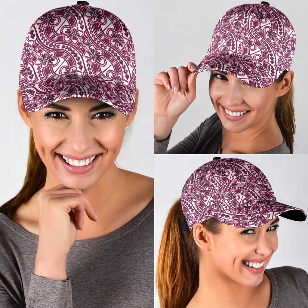 Hibiscus Bloom Island Tribal Waves Classic Cap Pink Polynesian Pattern