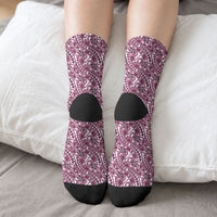Hibiscus Bloom Island Tribal Waves Crew Socks Pink Polynesian Pattern