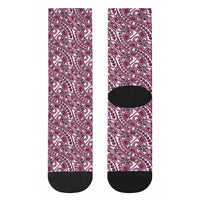 Hibiscus Bloom Island Tribal Waves Crew Socks Pink Polynesian Pattern