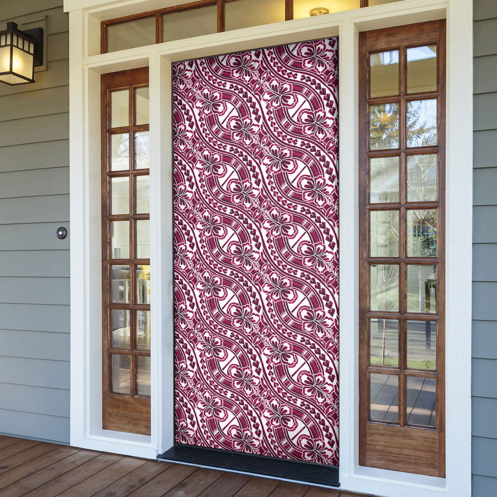Hibiscus Bloom Island Tribal Waves Door Cover Pink Polynesian Pattern