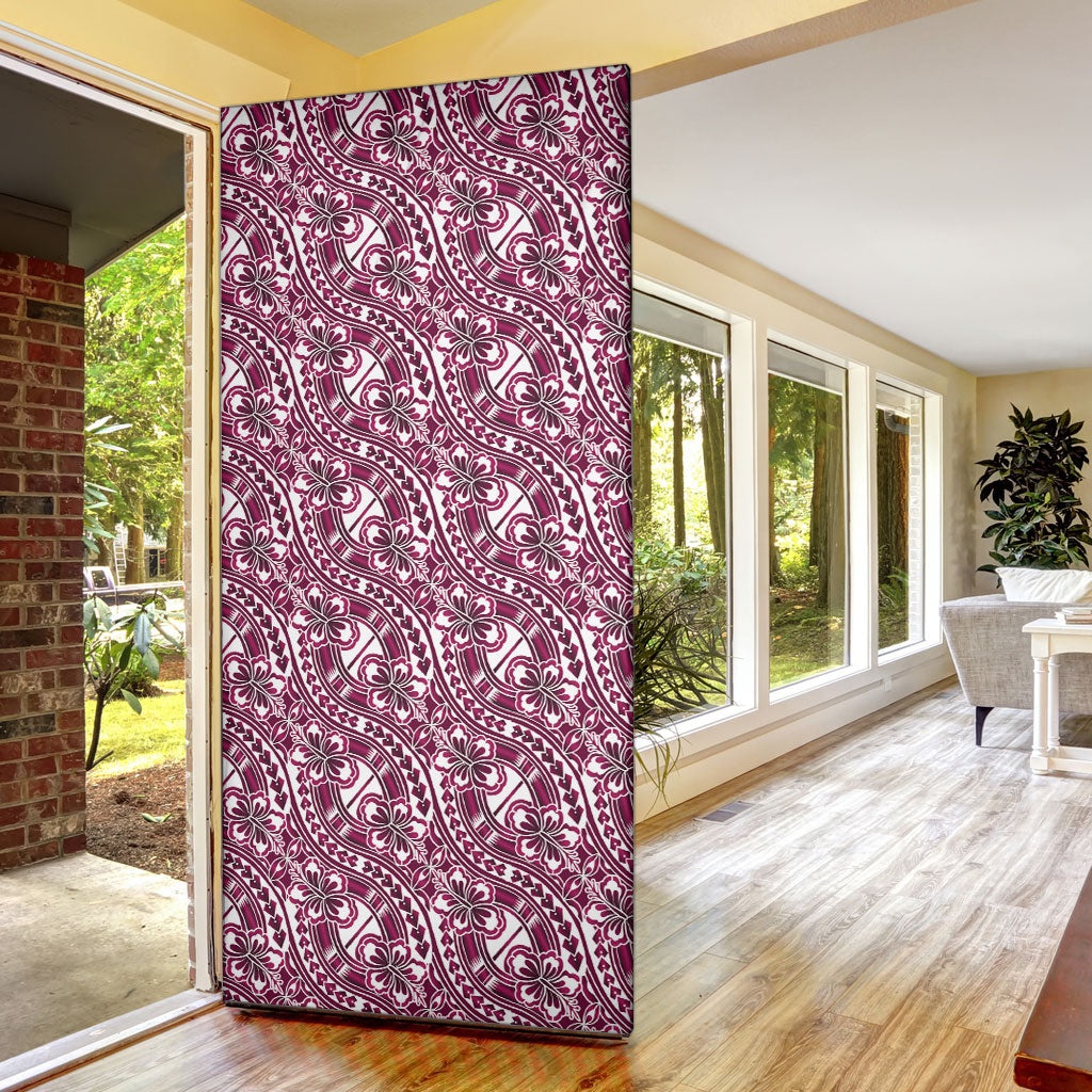 Hibiscus Bloom Island Tribal Waves Door Cover Pink Polynesian Pattern