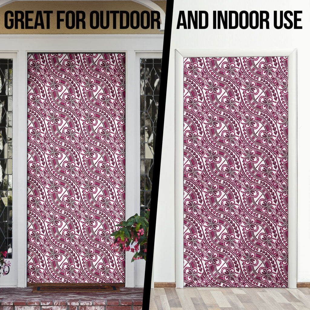 Hibiscus Bloom Island Tribal Waves Door Cover Pink Polynesian Pattern