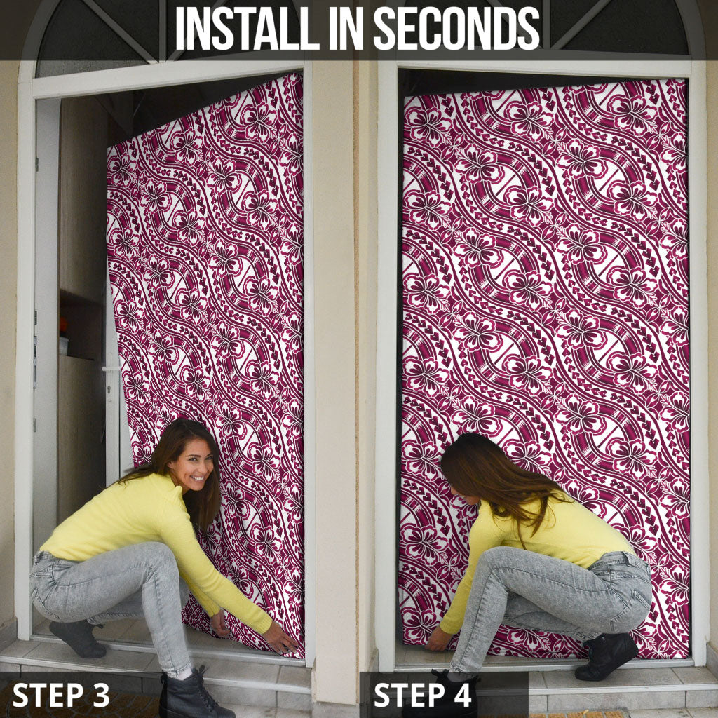 Hibiscus Bloom Island Tribal Waves Door Cover Pink Polynesian Pattern