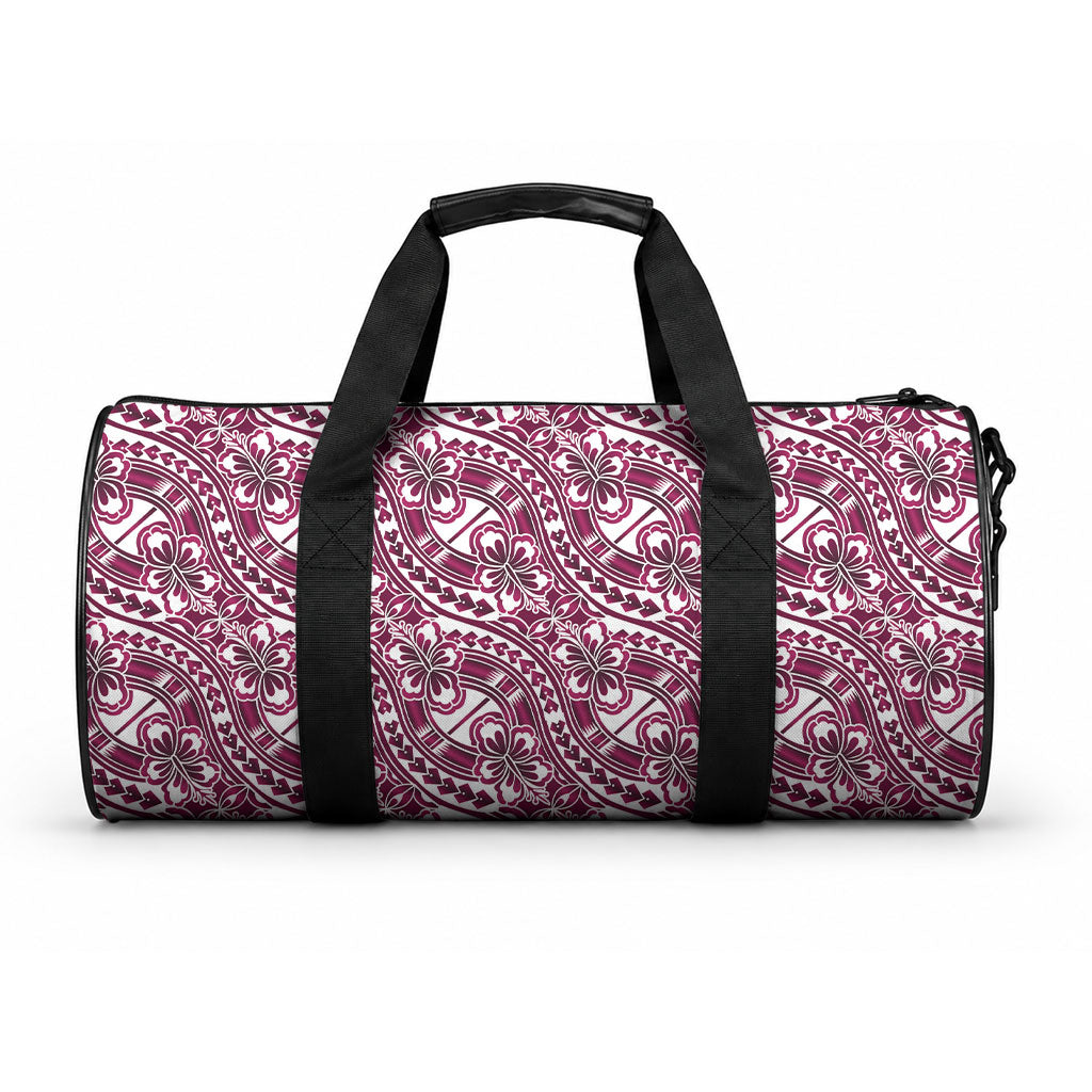 Hibiscus Bloom Island Tribal Waves Duffle Bag Pink Polynesian Pattern