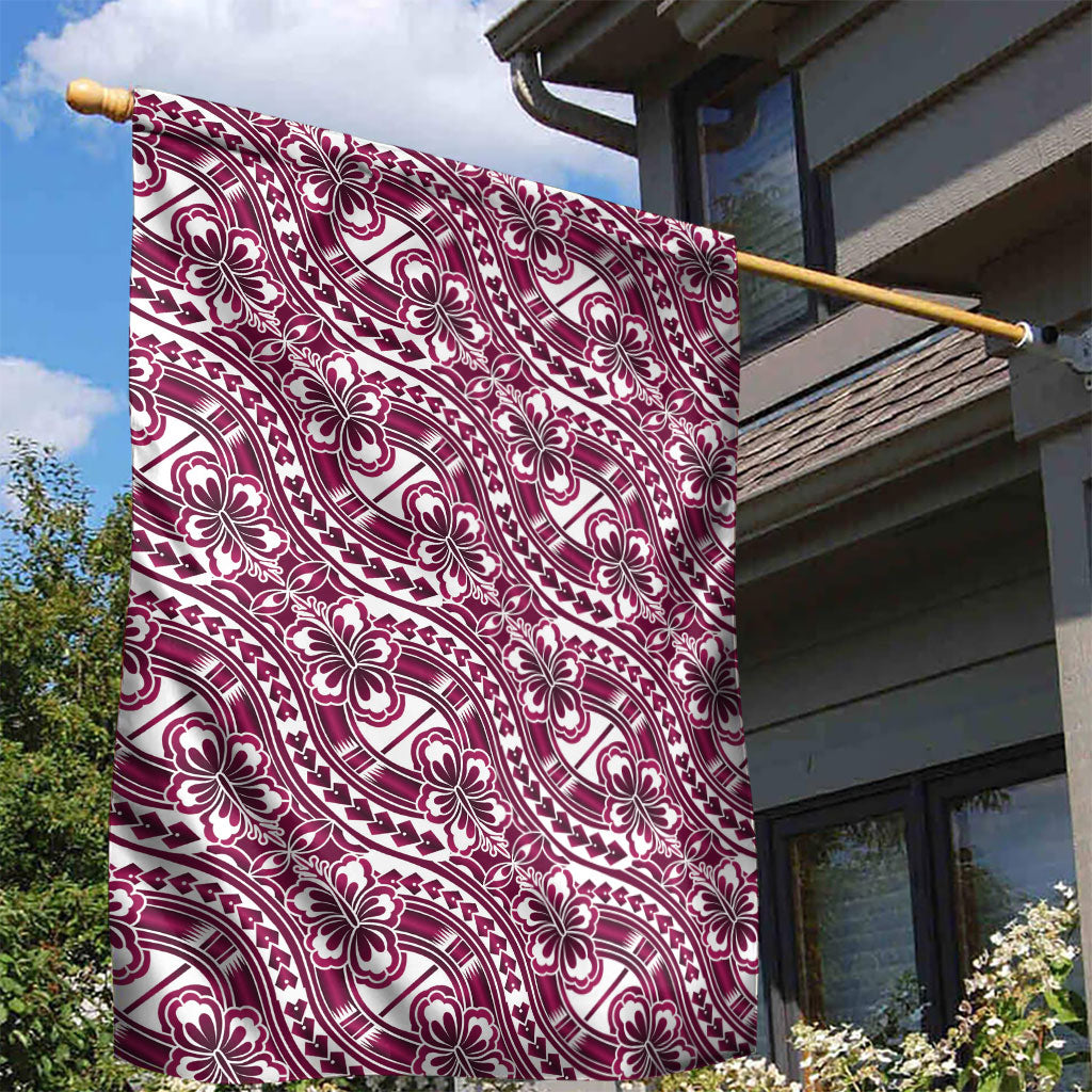 Hibiscus Bloom Island Tribal Waves Garden Flag Pink Polynesian Pattern