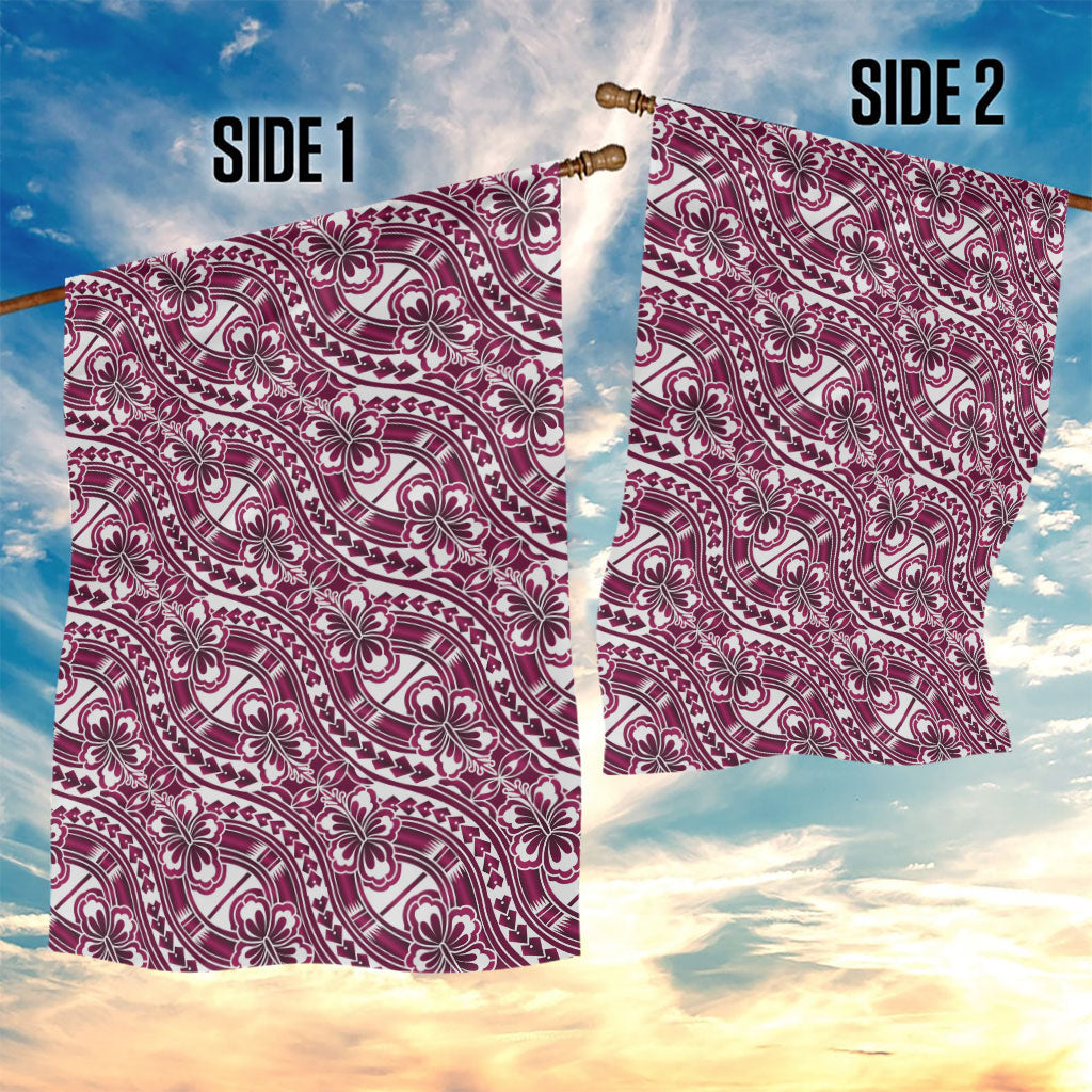 Hibiscus Bloom Island Tribal Waves Garden Flag Pink Polynesian Pattern