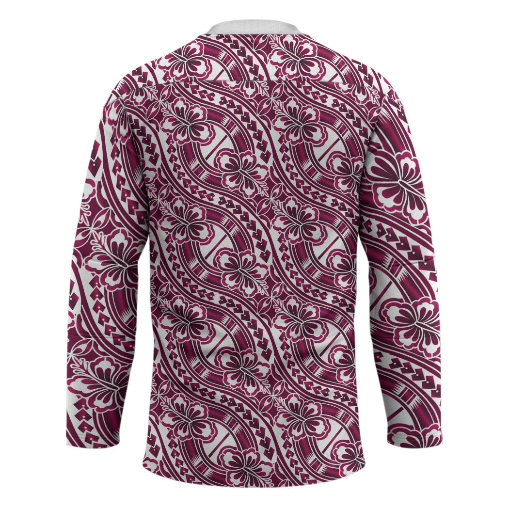 Hibiscus Bloom Island Tribal Waves Hockey Jersey Pink Polynesian Pattern