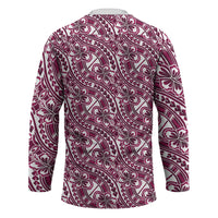 Hibiscus Bloom Island Tribal Waves Hockey Jersey Pink Polynesian Pattern