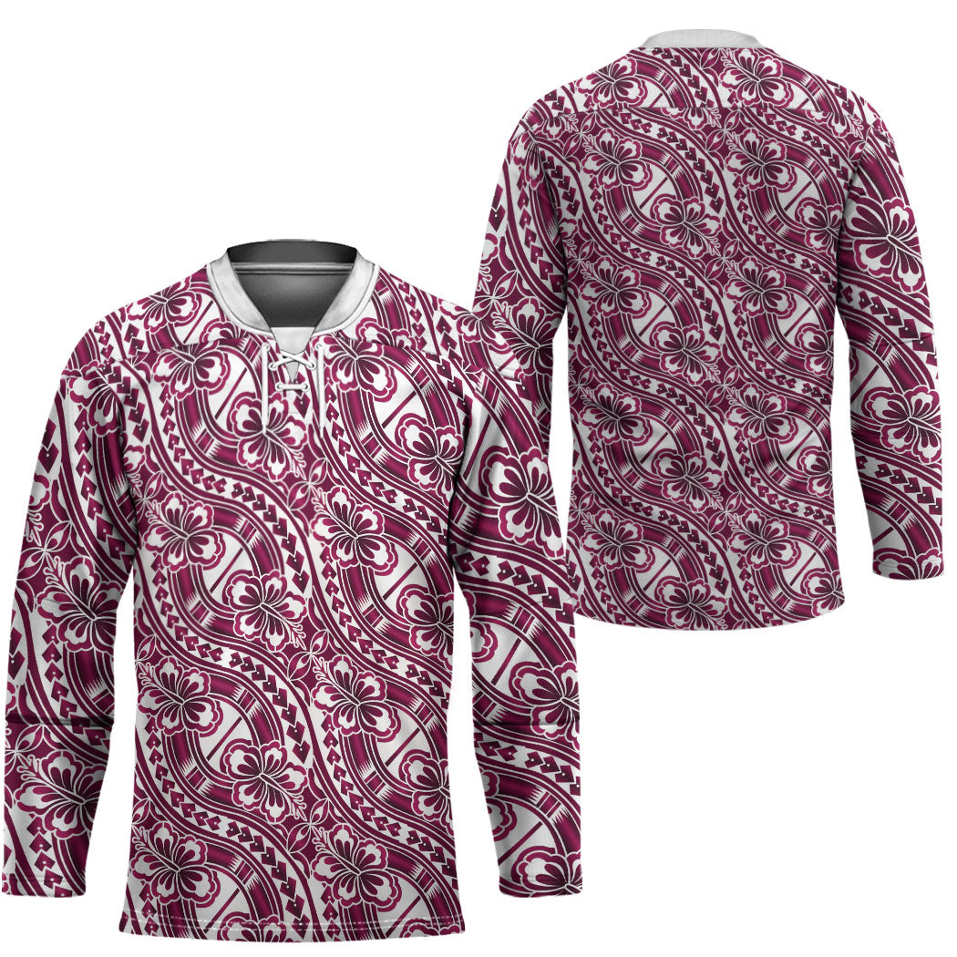 Hibiscus Bloom Island Tribal Waves Hockey Jersey Pink Polynesian Pattern