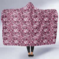 Hibiscus Bloom Island Tribal Waves Hooded Blanket Pink Polynesian Pattern