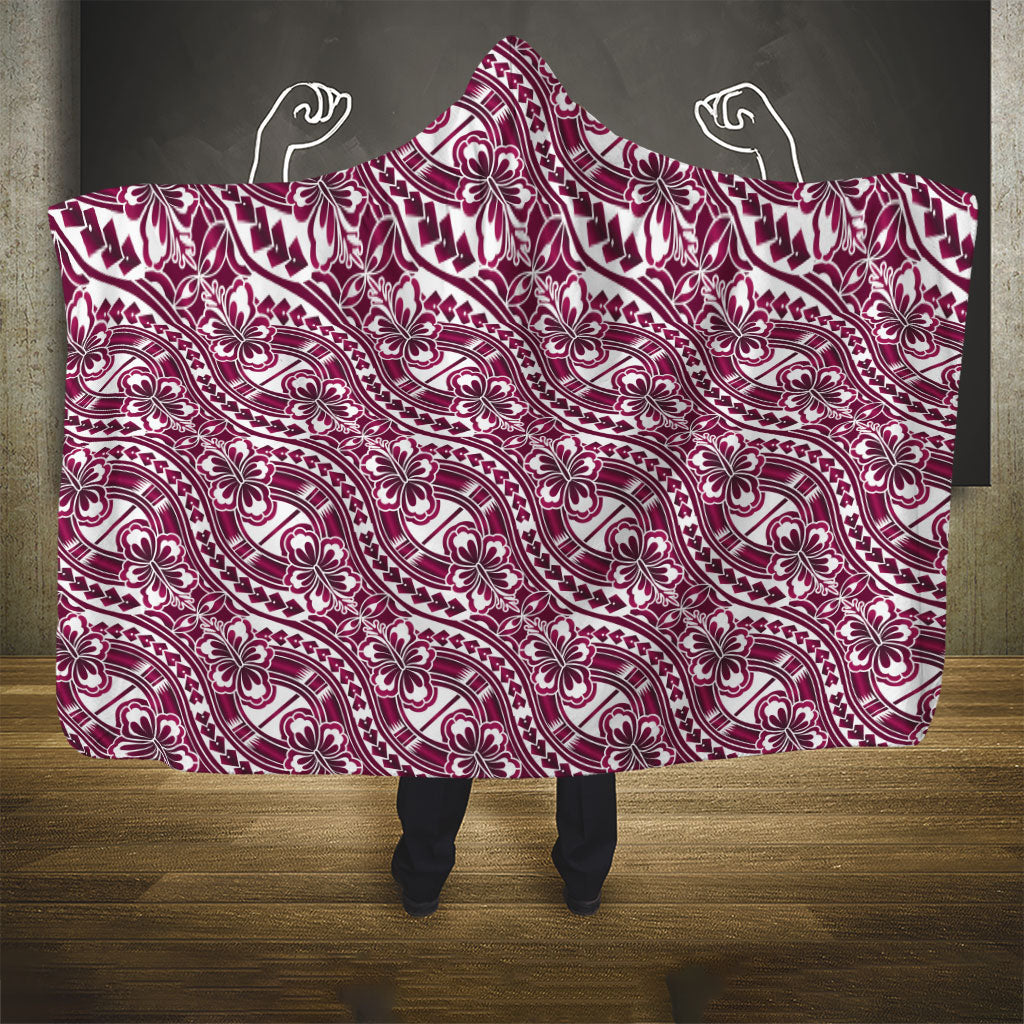 Hibiscus Bloom Island Tribal Waves Hooded Blanket Pink Polynesian Pattern