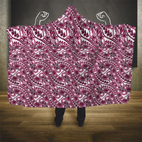 Hibiscus Bloom Island Tribal Waves Hooded Blanket Pink Polynesian Pattern