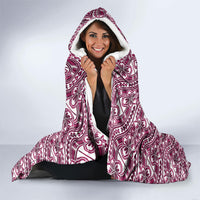 Hibiscus Bloom Island Tribal Waves Hooded Blanket Pink Polynesian Pattern