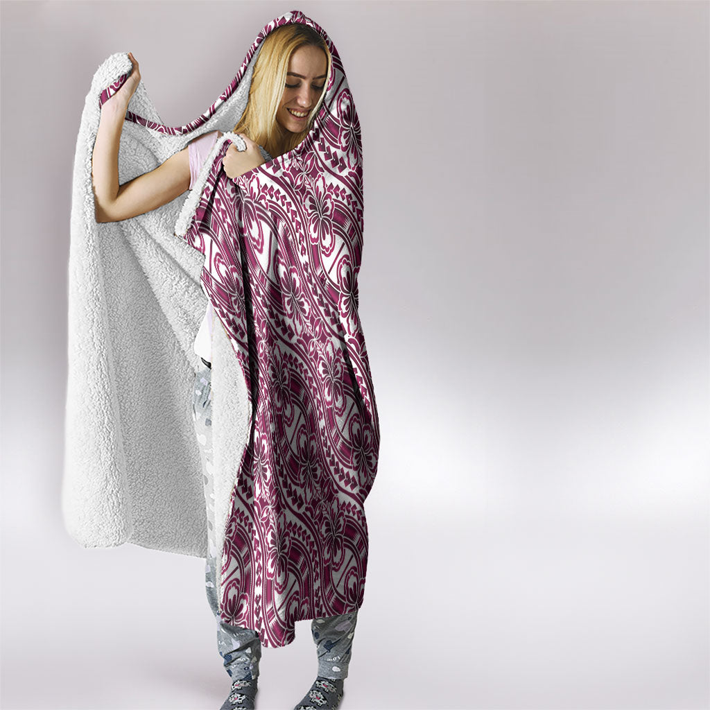 Hibiscus Bloom Island Tribal Waves Hooded Blanket Pink Polynesian Pattern
