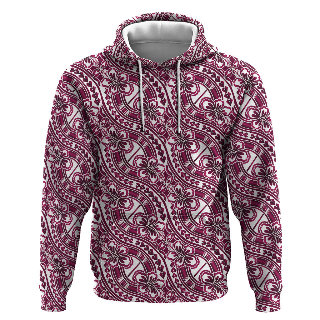 Hibiscus Bloom Island Tribal Waves Hoodie Pink Polynesian Pattern