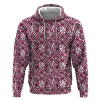 Hibiscus Bloom Island Tribal Waves Hoodie Pink Polynesian Pattern