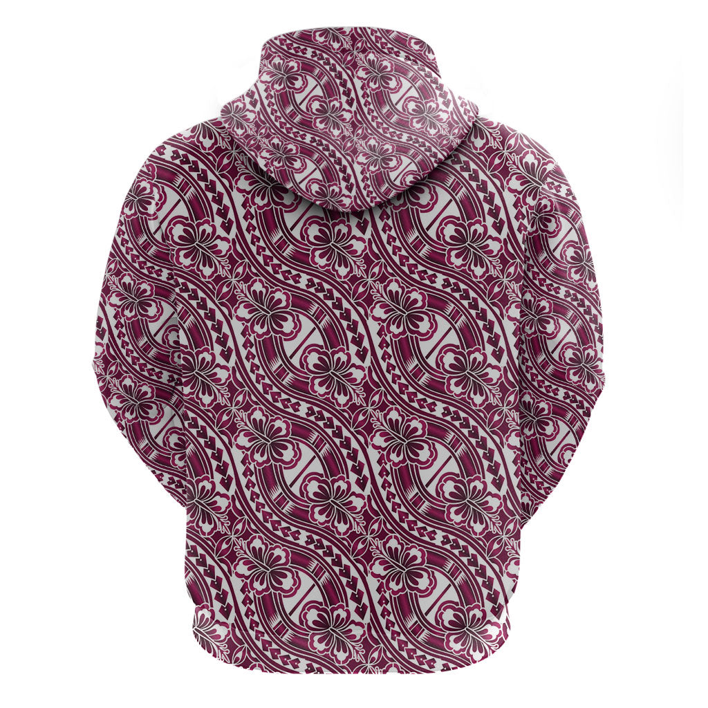Hibiscus Bloom Island Tribal Waves Hoodie Pink Polynesian Pattern