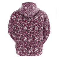 Hibiscus Bloom Island Tribal Waves Hoodie Pink Polynesian Pattern