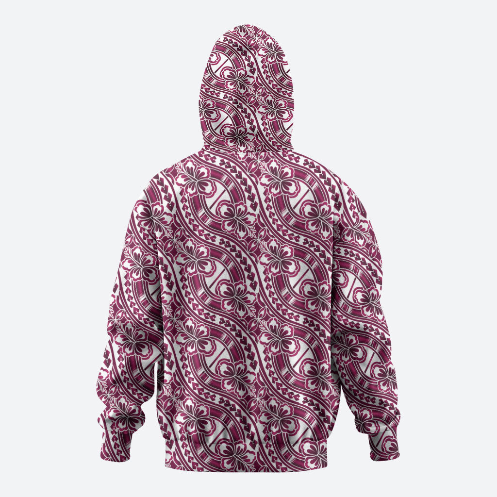 Hibiscus Bloom Island Tribal Waves Hoodie Pink Polynesian Pattern