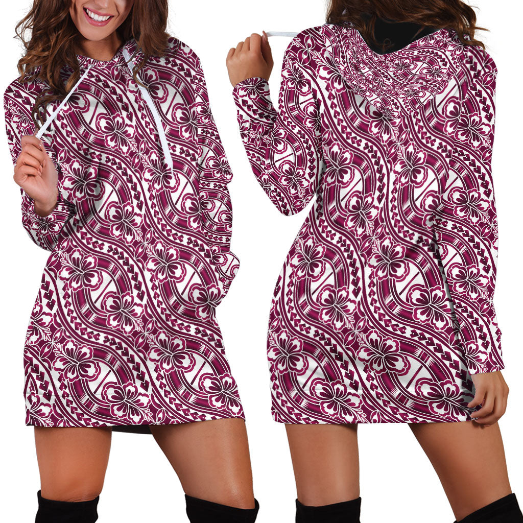 Hibiscus Bloom Island Tribal Waves Hoodie Dress Pink Polynesian Pattern LT01 - Polynesian Pride