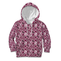 Hibiscus Bloom Island Tribal Waves Kid Hoodie Pink Polynesian Pattern