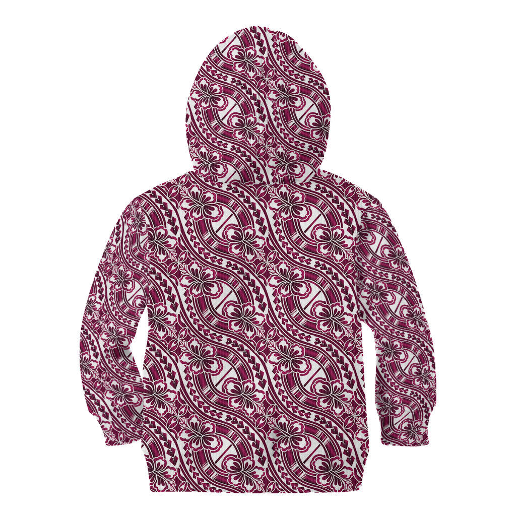 Hibiscus Bloom Island Tribal Waves Kid Hoodie Pink Polynesian Pattern