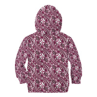 Hibiscus Bloom Island Tribal Waves Kid Hoodie Pink Polynesian Pattern