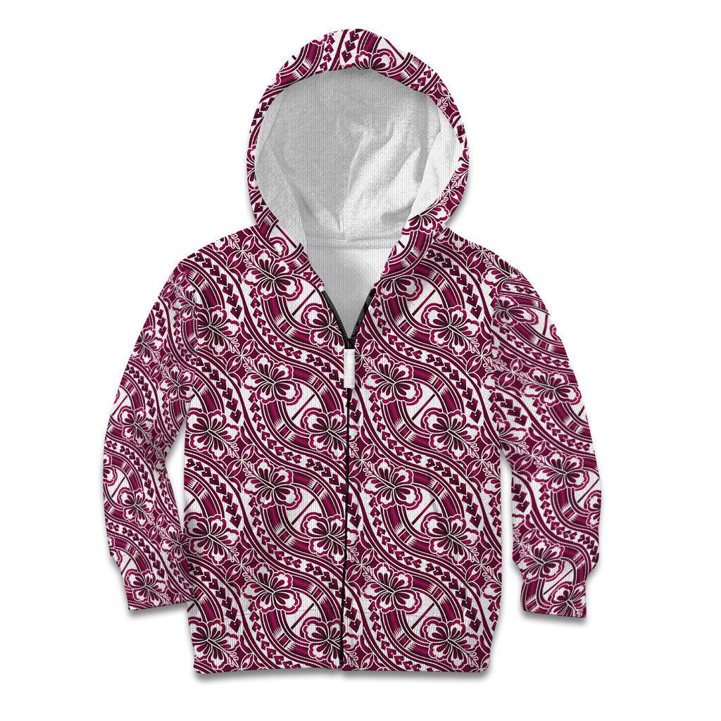 Hibiscus Bloom Island Tribal Waves Kid Hoodie Pink Polynesian Pattern