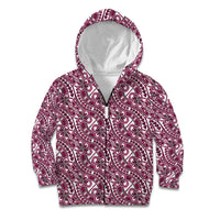Hibiscus Bloom Island Tribal Waves Kid Hoodie Pink Polynesian Pattern