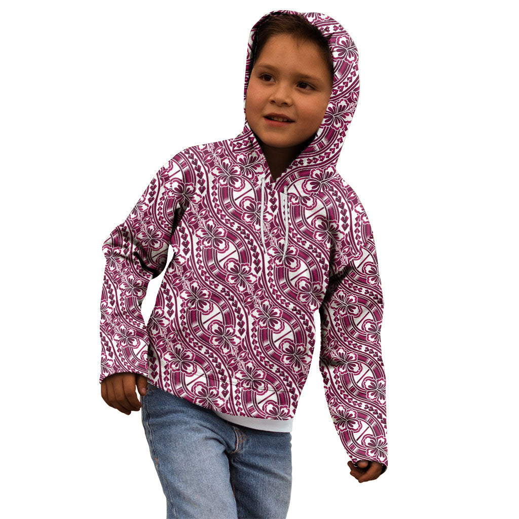 Hibiscus Bloom Island Tribal Waves Kid Hoodie Pink Polynesian Pattern