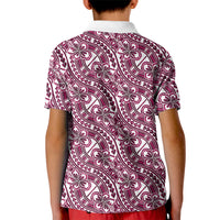 Hibiscus Bloom Island Tribal Waves Kid Polo Shirt Pink Polynesian Pattern LT01 - Polynesian Pride