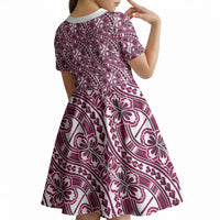 Hibiscus Bloom Island Tribal Waves Kid Short Sleeve Dress Pink Polynesian Pattern
