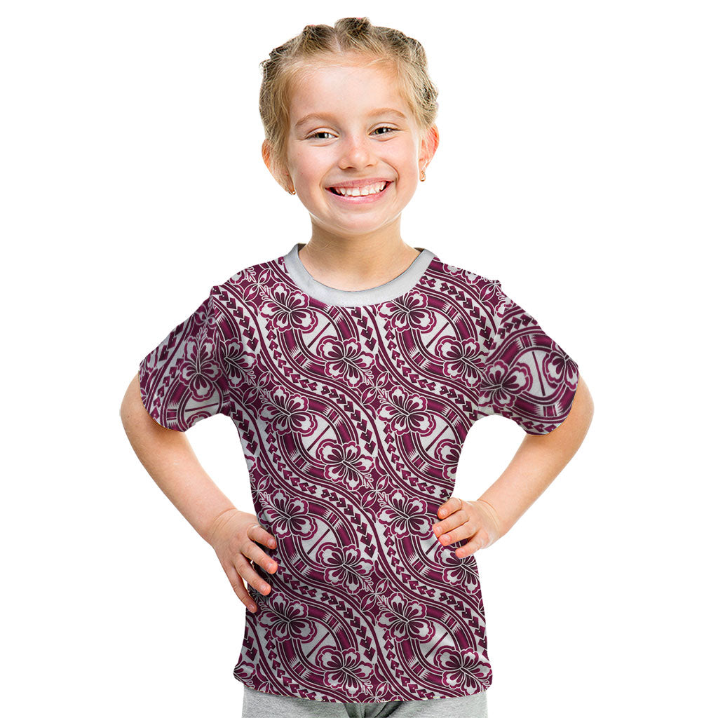 Hibiscus Bloom Island Tribal Waves Kid T Shirt Pink Polynesian Pattern