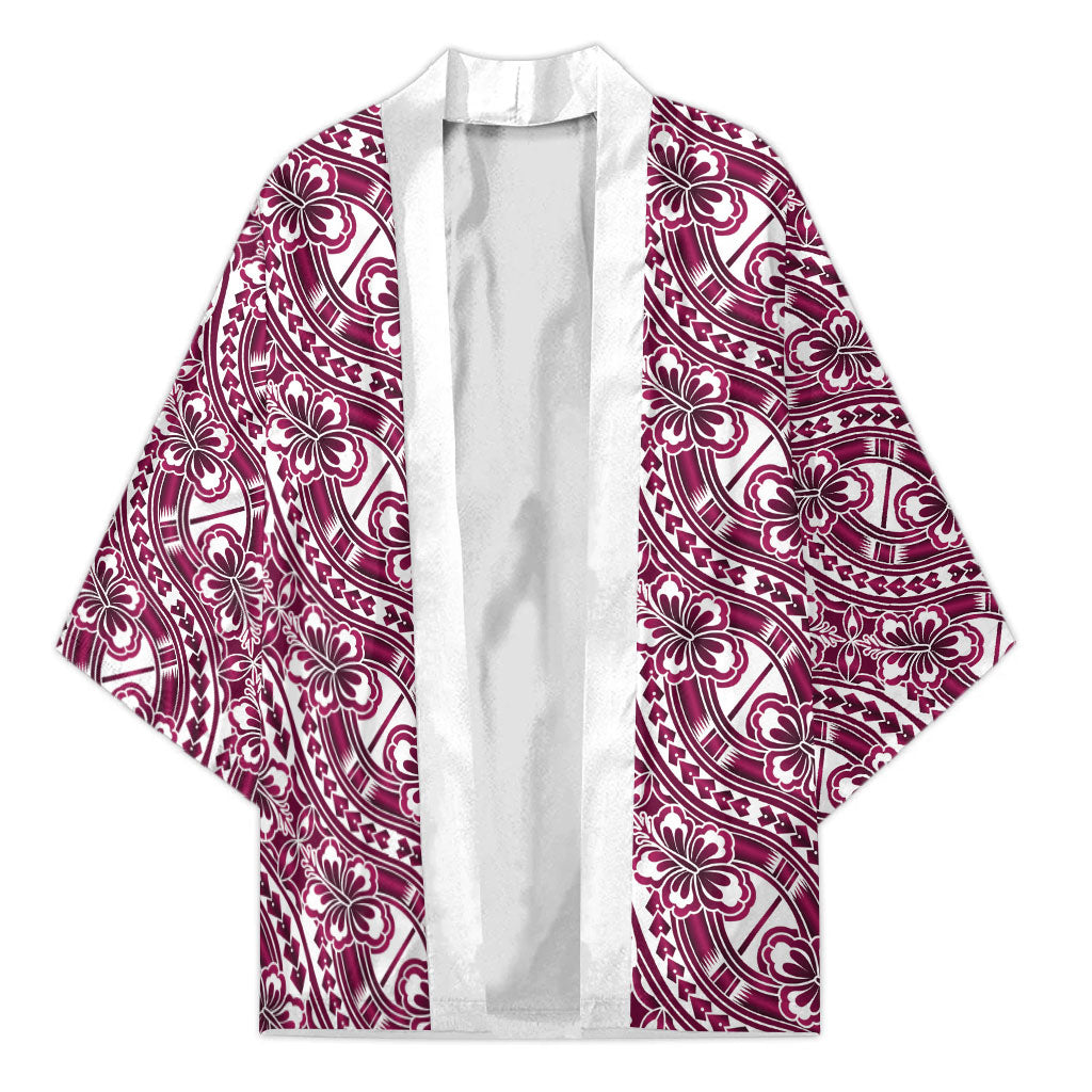 Hibiscus Bloom Island Tribal Waves Kimono Pink Polynesian Pattern