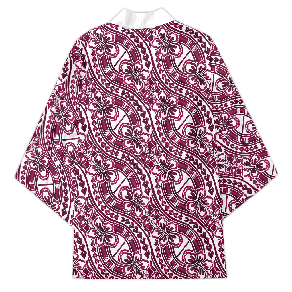Hibiscus Bloom Island Tribal Waves Kimono Pink Polynesian Pattern