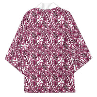 Hibiscus Bloom Island Tribal Waves Kimono Pink Polynesian Pattern
