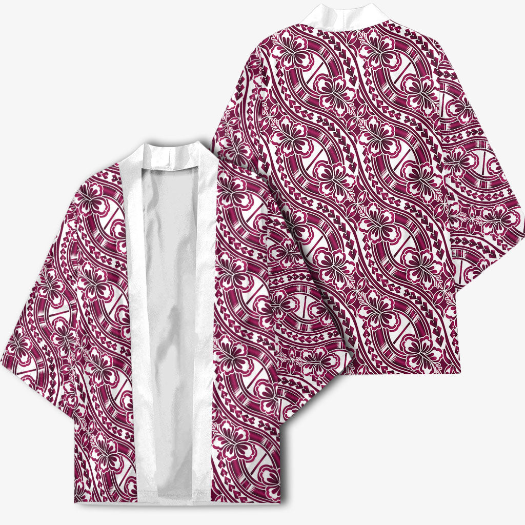 Hibiscus Bloom Island Tribal Waves Kimono Pink Polynesian Pattern