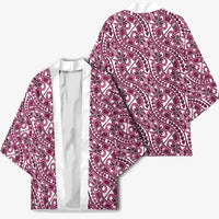Hibiscus Bloom Island Tribal Waves Kimono Pink Polynesian Pattern