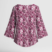 Hibiscus Bloom Island Tribal Waves Kimono Sleeve Blouse Pink Polynesian Pattern