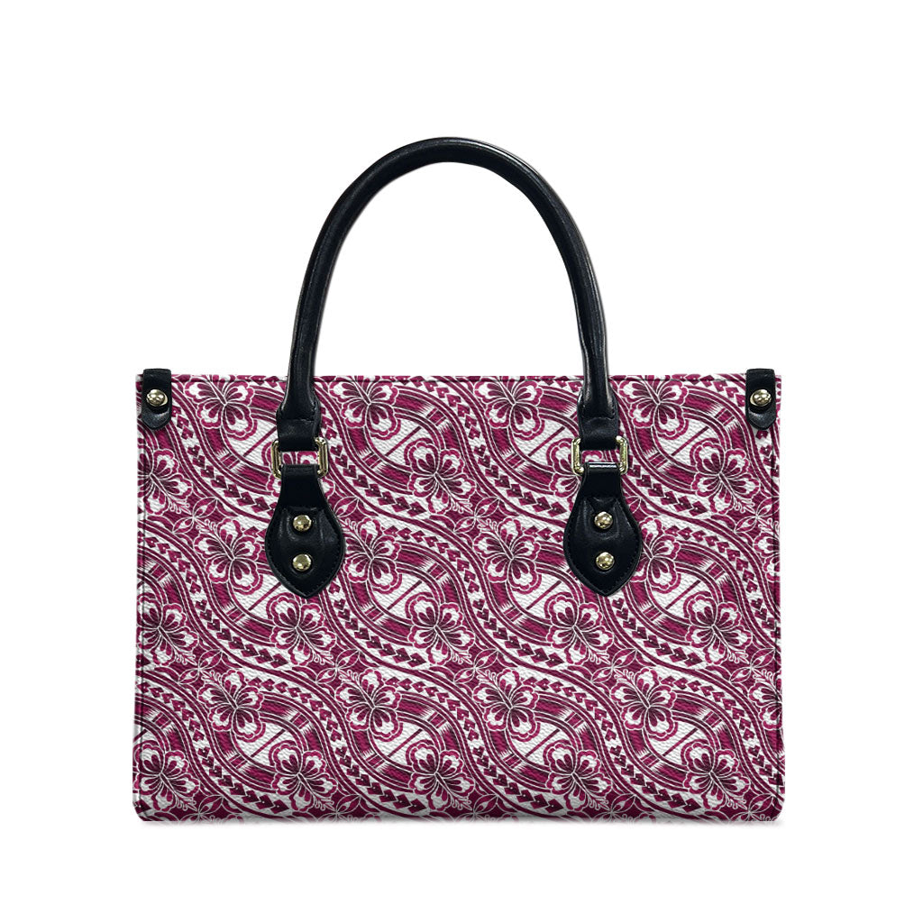 Hibiscus Bloom Island Tribal Waves Leather Bag Pink Polynesian Pattern