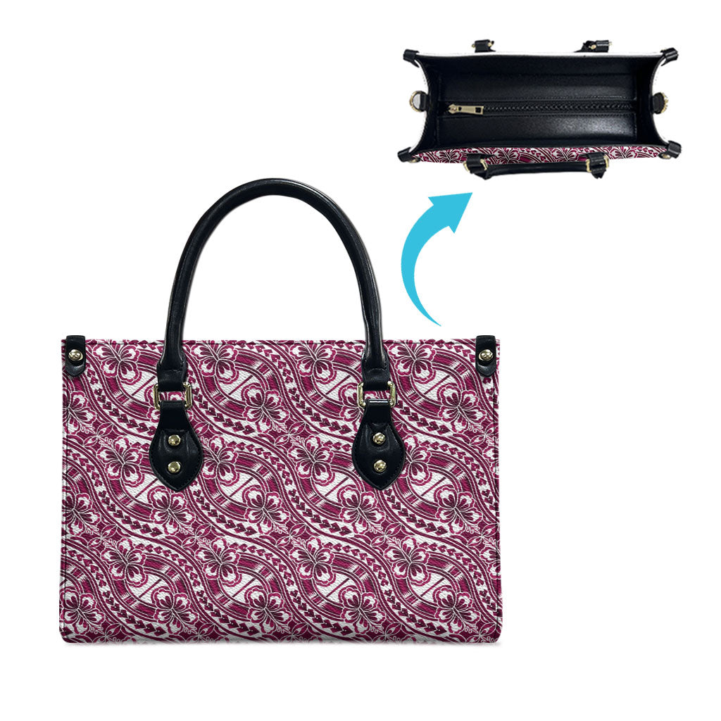 Hibiscus Bloom Island Tribal Waves Leather Bag Pink Polynesian Pattern