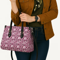 Hibiscus Bloom Island Tribal Waves Leather Bag Pink Polynesian Pattern